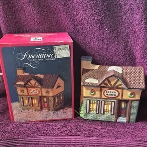 1991 Americana Clock Maker Chriatmas Light Up House  - Brown and Cream